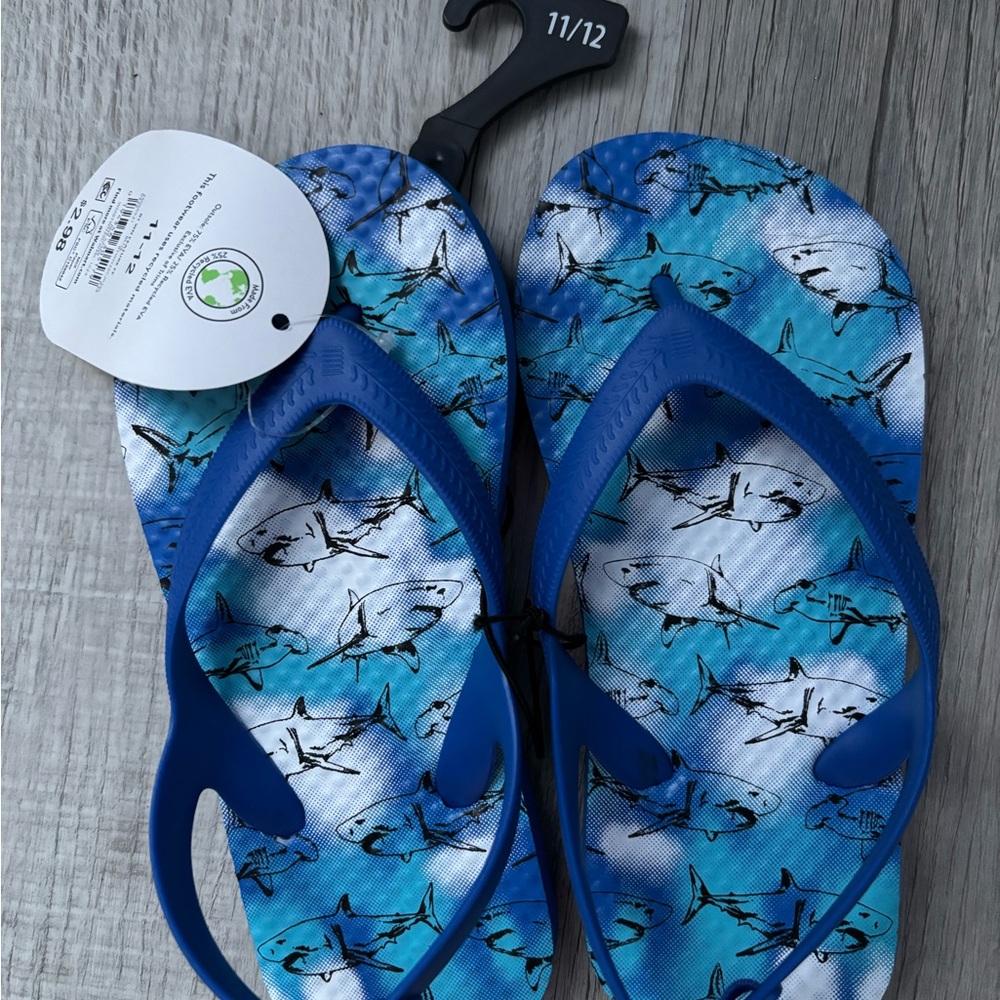 Blue Shark Print Flip Flops
